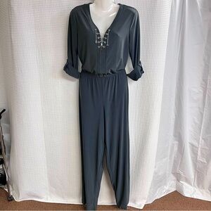 Emma & Michele ladies grey long sleeve jumpsuit size small